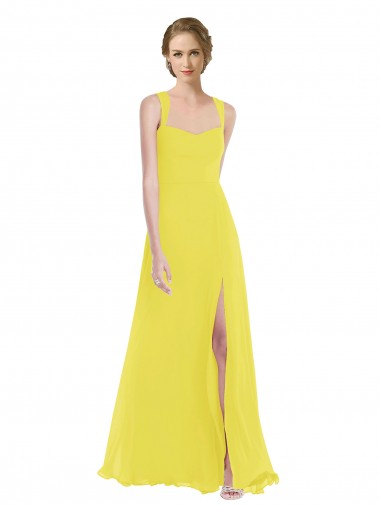 Amarelo Amor Sem Mangas Linha A Vestidos de Madrinha Online