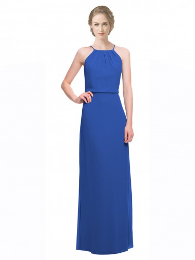 Azul 135# Alças finas Sem Mangas Lombar Linha A Vestidos de Madrinha Online