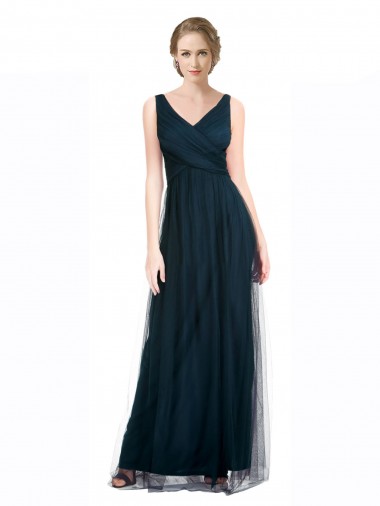 Azul 7# Decote V Sem Mangas Linha A Vestidos de Madrinha Online