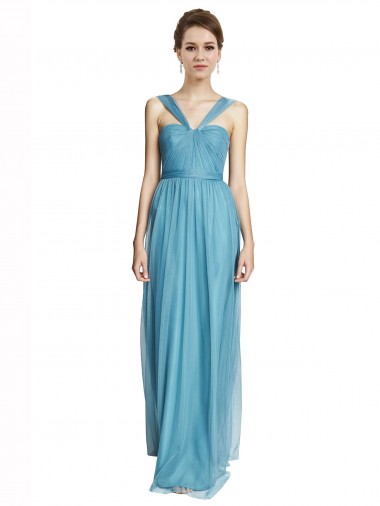 Azul Celeste Decote V Sem Mangas Linha A Vestidos de Madrinha Online