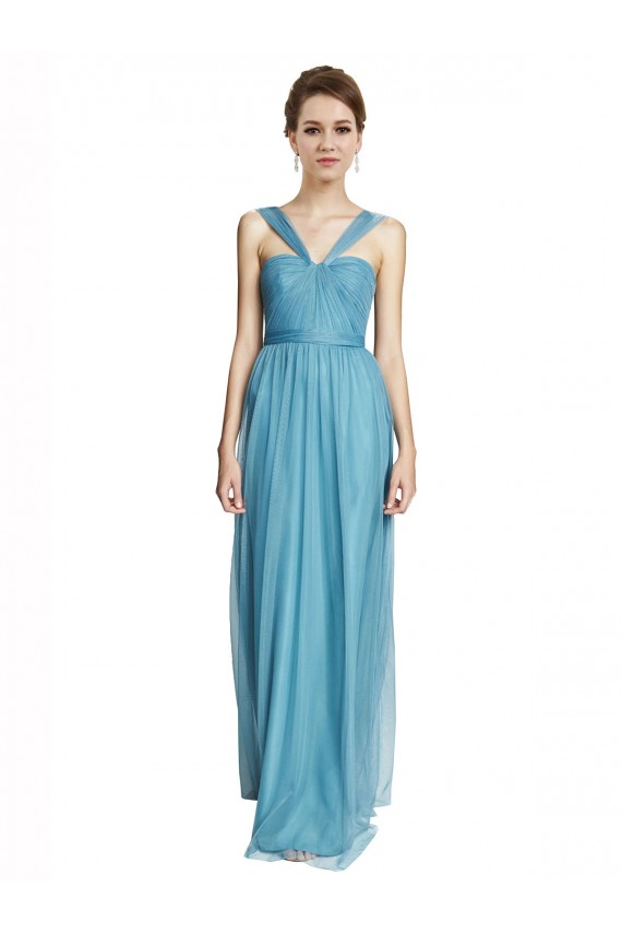 Azul Celeste Decote V Sem Mangas Linha A Vestidos de Madrinha Online