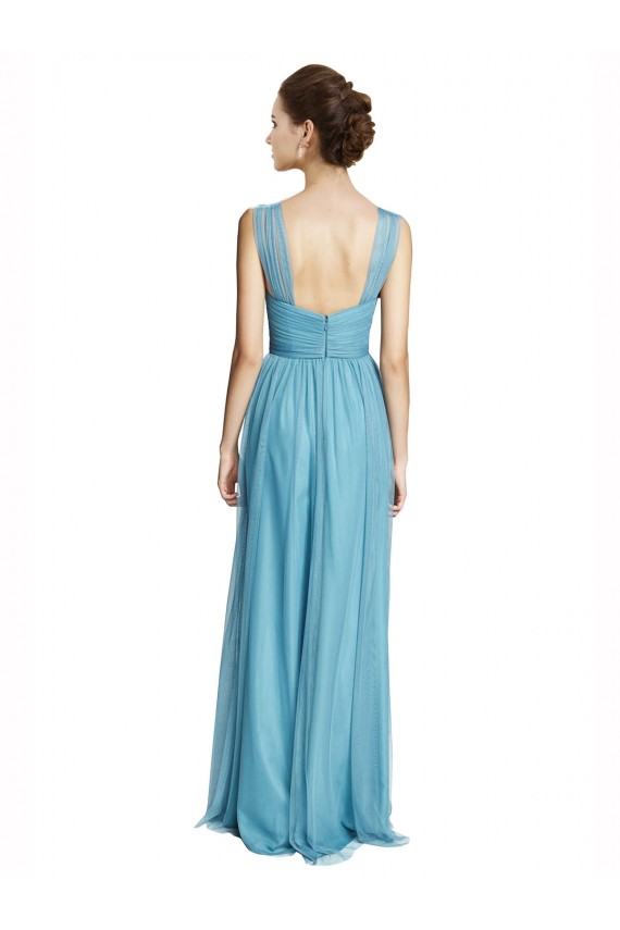 Azul Celeste Decote V Sem Mangas Linha A Vestidos de Madrinha Online