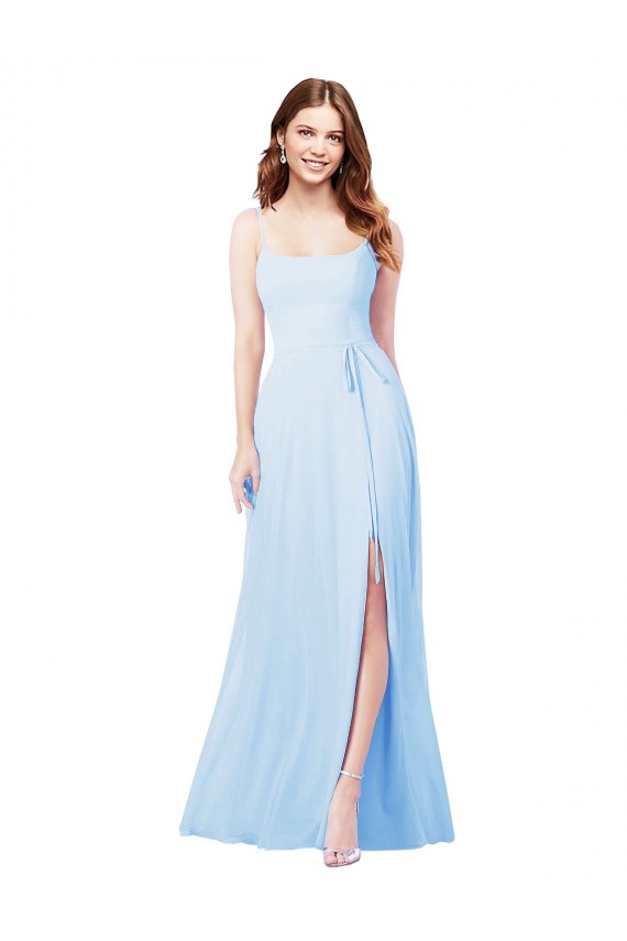 Azul Céu Claro Decote Quadrado Sem Mangas Bainha Vestidos de Madrinha Online