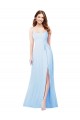 Azul Céu Claro Decote Quadrado Sem Mangas Bainha Vestidos de Madrinha Online