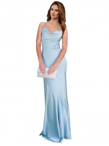 Azul Céu Claro Decote Capuz Sem Mangas Criss Cruz Bainha Vestidos de Madrinha / Vestidos de Noite / Vestidos de Festa Online