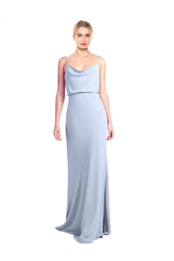 Azul Céu Claro Decote Alto Sem Mangas Costas em V Bainha Vestidos de Madrinha / Vestidos de Noite / Vestidos de Festa Online