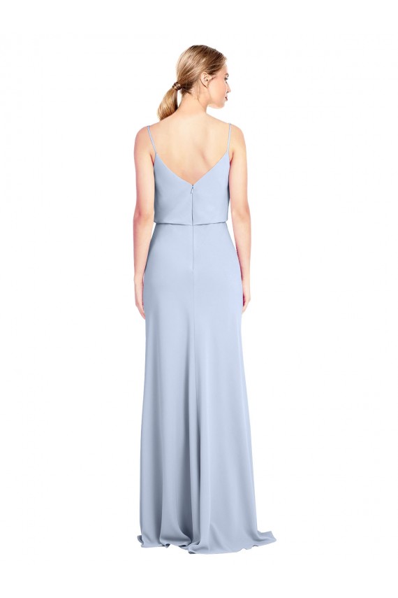 Azul Céu Claro Decote Alto Sem Mangas Costas em V Bainha Vestidos de Madrinha / Vestidos de Noite / Vestidos de Festa Online