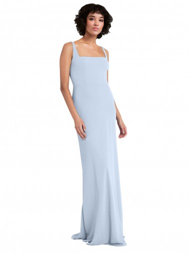 Azul Céu Claro Decote Quadrado Sem Mangas Bainha Vestidos de Madrinha / Vestidos de Festa Online