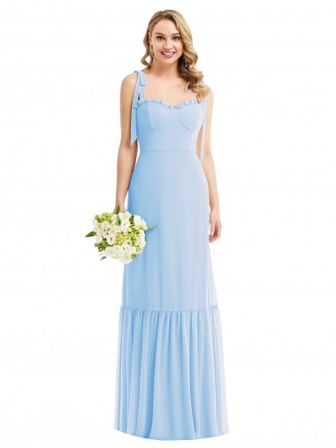 Azul Céu Claro Amor Sem Mangas Linha A Vestido de Madrinha Online