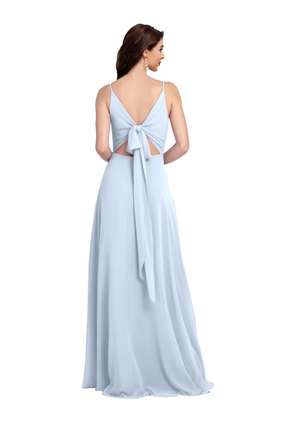 Azul Céu Claro Decote V Sem Mangas Costas em V Linha A Vestidos de Festa Online