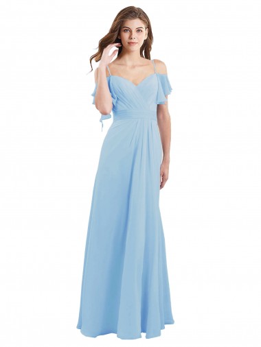 Azul Céu Claro Amor Ombro Frio Lombar Linha A Vestidos de Madrinha Online