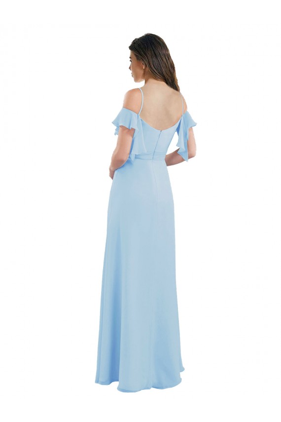 Azul Céu Claro Amor Ombro Frio Lombar Linha A Vestidos de Madrinha Online