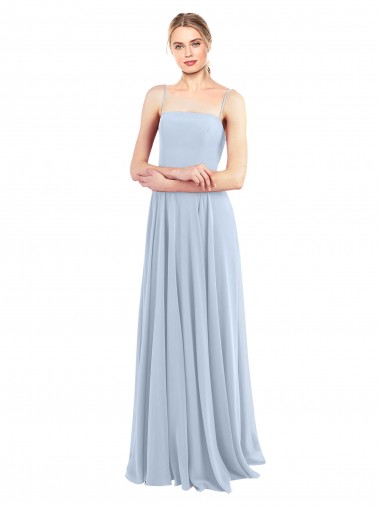 Azul Céu Claro Decote Quadrado Sem Mangas Lombar Linha A Vestidos de Festa / Vestidos de Madrinha Online