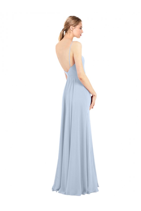 Azul Céu Claro Decote Quadrado Sem Mangas Lombar Linha A Vestidos de Festa / Vestidos de Madrinha Online