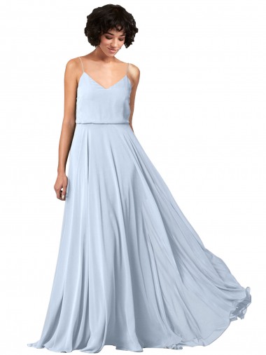 Azul Céu Claro Decote V Sem Mangas Lombar Linha A Vestido de Festa / Vestido de Madrinha Online