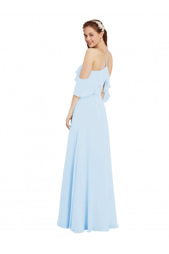 Azul Céu Claro Cabeçada Ombro Frio Linha A Vestidos de Madrinha Online