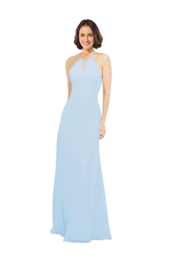 Azul Céu Claro Cabeçada Sem Mangas Linha A Vestido de Madrinha / Vestido de Baile Online