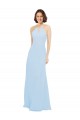Azul Céu Claro Cabeçada Sem Mangas Linha A Vestido de Madrinha / Vestido de Baile Online