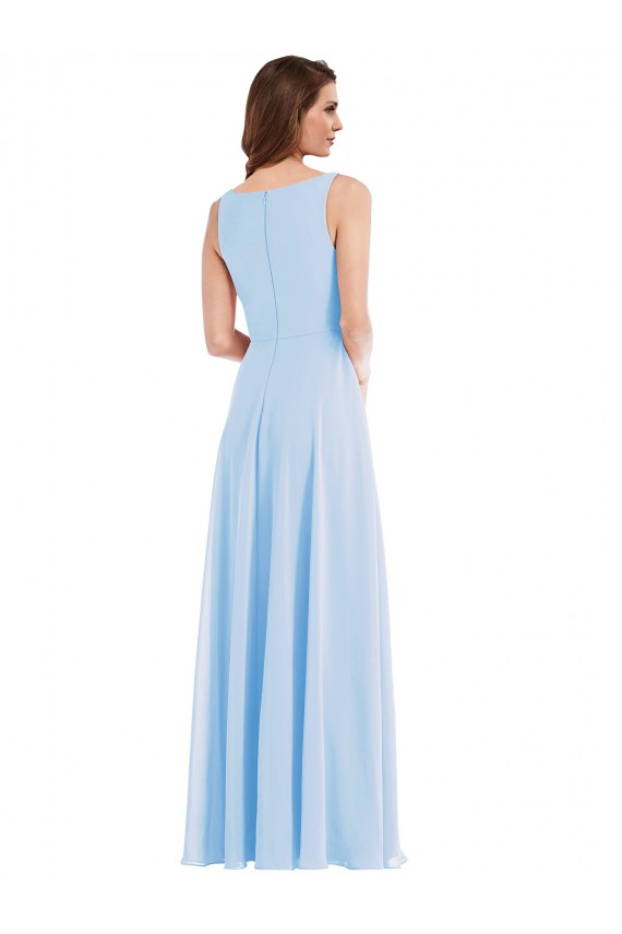Azul Céu Claro Decote V Sem Mangas Linha A Vestido de Madrinha Online