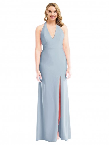 Azul Céu Claro Cabeçada Sem Mangas Abrir de volta Trombeta Vestidos de Madrinha / Vestidos de Festa Online