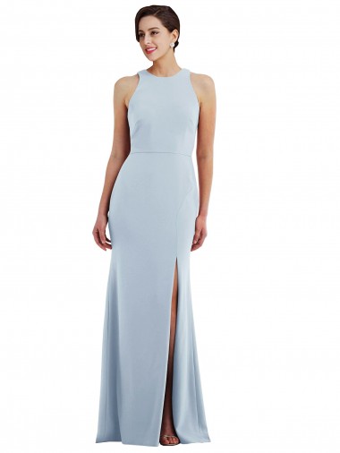 Azul Céu Claro Decote Joia Sem Mangas Abrir de volta Trombeta Vestidos de Madrinha / Vestidos de Noite / Vestidos de Festa Online