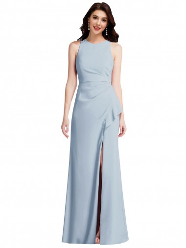 Azul Céu Claro Cabeçada Sem Mangas Trombeta Vestidos de Madrinha / Vestidos de Festa Online