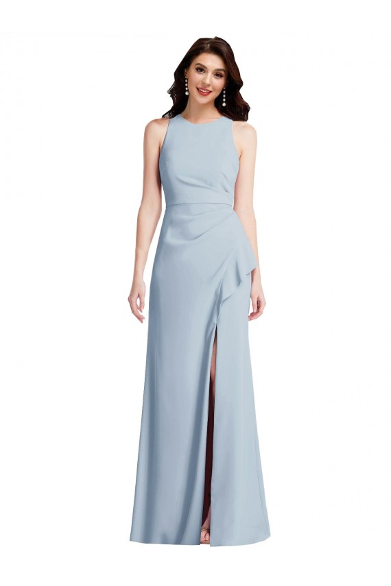 Azul Céu Claro Cabeçada Sem Mangas Trombeta Vestidos de Madrinha / Vestidos de Festa Online