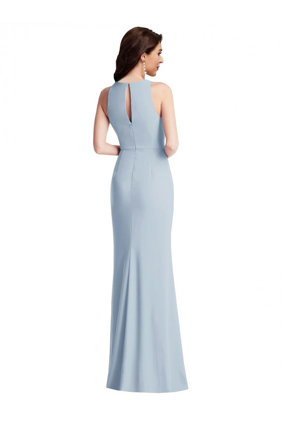 Azul Céu Claro Cabeçada Sem Mangas Trombeta Vestidos de Madrinha / Vestidos de Festa Online