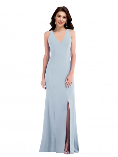 Azul Céu Claro Decote V Sem Mangas Criss Cruz Trombeta Vestidos de Madrinha / Vestidos de Festa Online