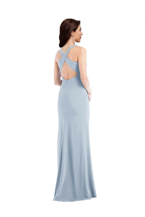 Azul Céu Claro Decote V Sem Mangas Criss Cruz Trombeta Vestidos de Madrinha / Vestidos de Festa Online