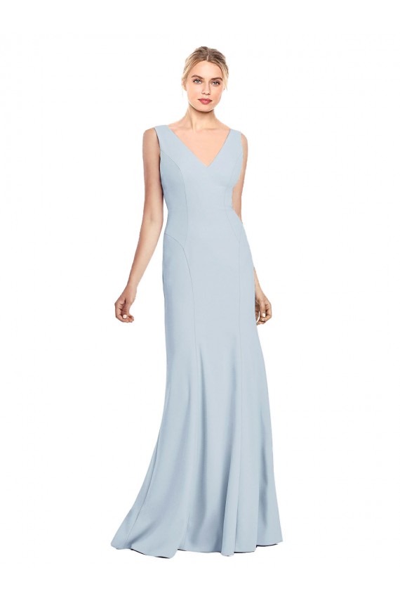 Azul Céu Claro Decote V Sem Mangas Lombar Trombeta Vestidos de Madrinha / Vestidos de Festa Online