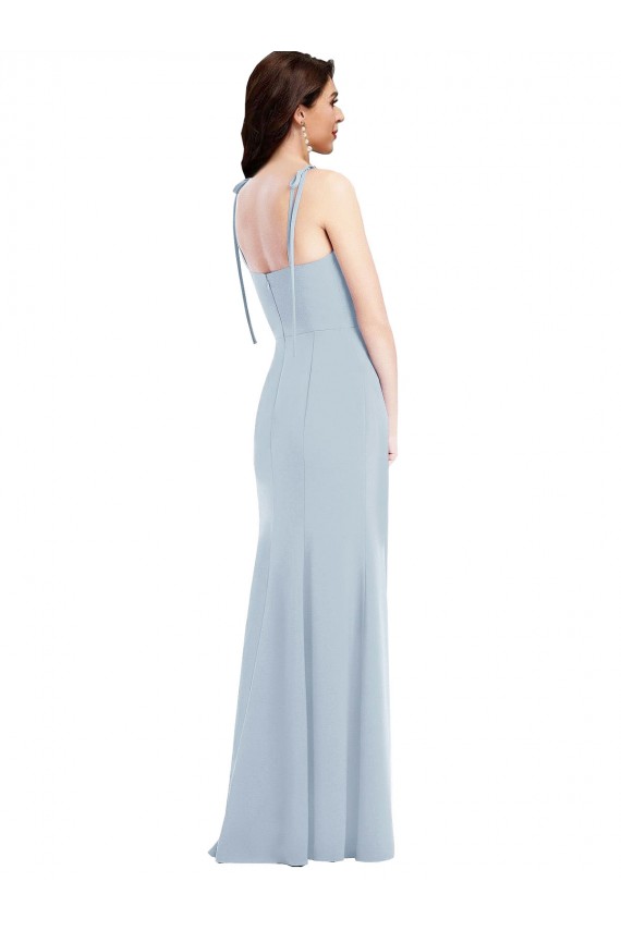 Azul Céu Claro Sem alças Sem Mangas Lombar Trombeta Longo Vestidos de Madrinha / Vestidos de Festa Online