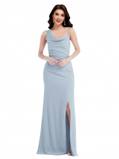 Azul Céu Claro Um Ombro Sem Mangas Trombeta Longo Vestidos de Madrinha / Vestidos de Festa Online