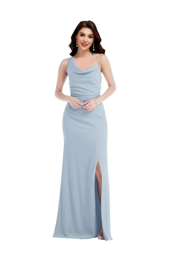 Azul Céu Claro Um Ombro Sem Mangas Trombeta Longo Vestidos de Madrinha / Vestidos de Festa Online