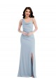 Azul Céu Claro Um Ombro Sem Mangas Trombeta Longo Vestidos de Madrinha / Vestidos de Festa Online