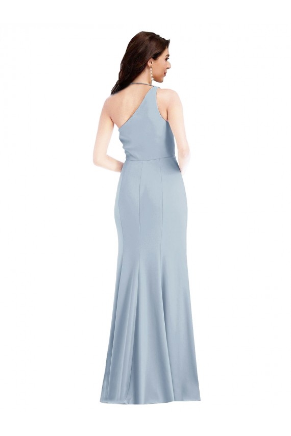Azul Céu Claro Um Ombro Sem Mangas Trombeta Longo Vestidos de Madrinha / Vestidos de Festa Online