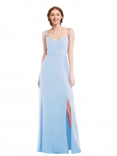 Azul Céu Claro Decote V Sem Mangas Linha A Vestidos de Madrinha / Vestidos de Noite Online