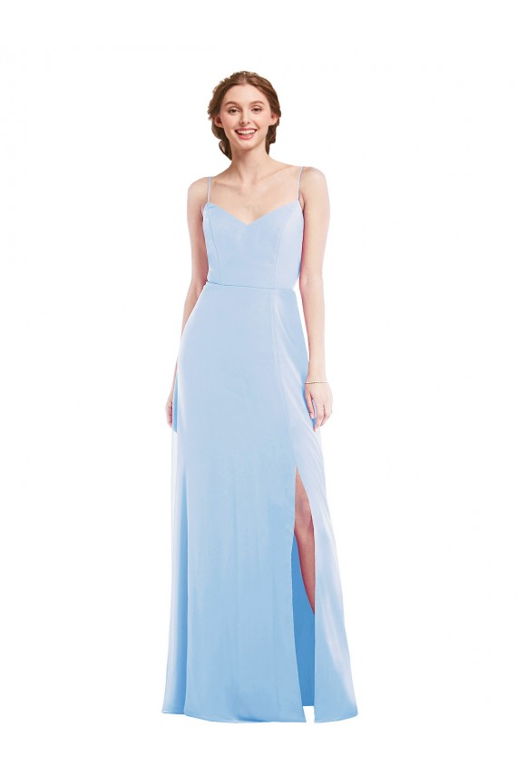 Azul Céu Claro Decote V Sem Mangas Linha A Vestidos de Madrinha / Vestidos de Noite Online