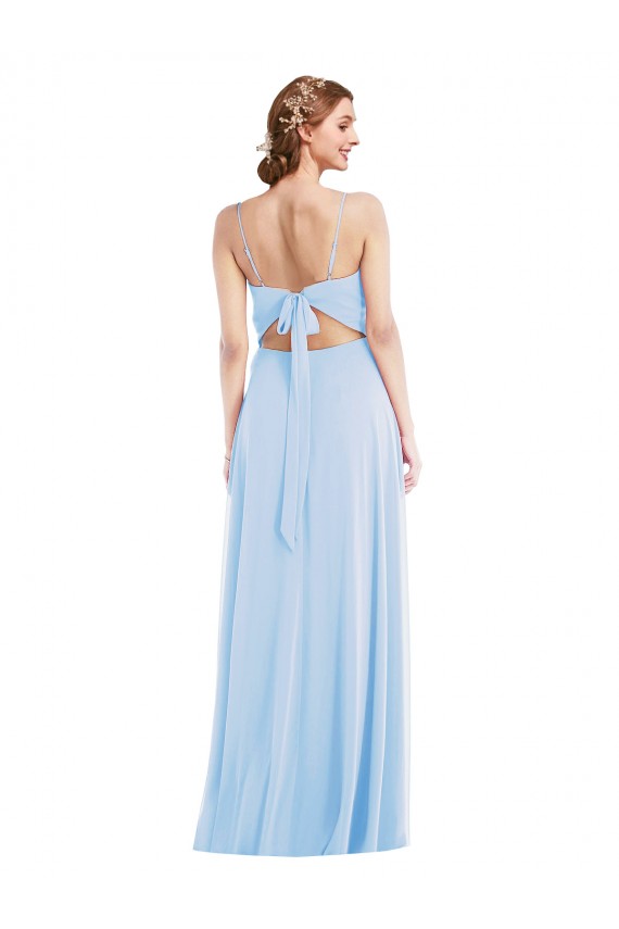 Azul Céu Claro Decote V Sem Mangas Linha A Vestidos de Madrinha / Vestidos de Noite Online