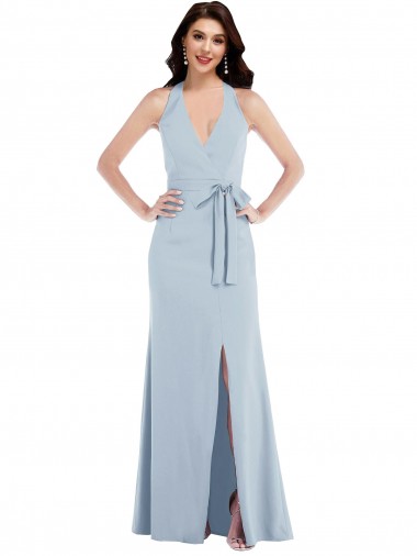 Azul Céu Claro Decote V Sem Mangas Abrir de volta Linha A Vestidos de Madrinha / Vestidos de Noite / Vestidos de Festa Online