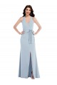 Azul Céu Claro Decote V Sem Mangas Abrir de volta Linha A Vestidos de Madrinha / Vestidos de Noite / Vestidos de Festa Online