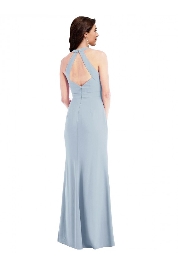 Azul Céu Claro Decote V Sem Mangas Abrir de volta Linha A Vestidos de Madrinha / Vestidos de Noite / Vestidos de Festa Online