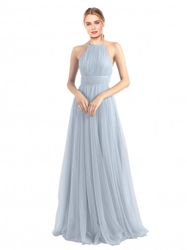 Azul Céu Claro Cabeçada Sem Mangas Criss Cruz Linha A Longo Vestidos de Madrinha Online