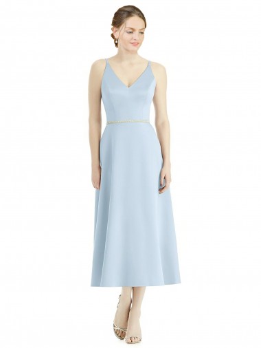 Azul Céu Claro Decote V Sem Mangas Linha A Longo Vestidos de Madrinha Online
