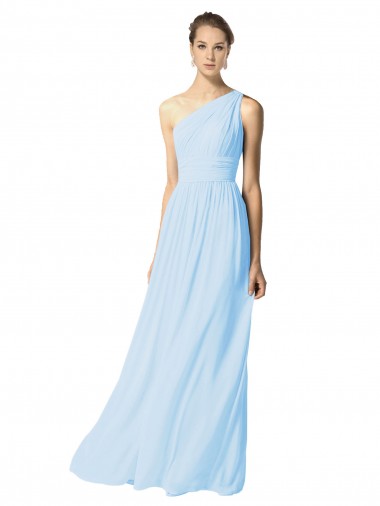 Azul Céu Claro Um Ombro Sem Mangas Linha A Vestidos de Madrinha Online