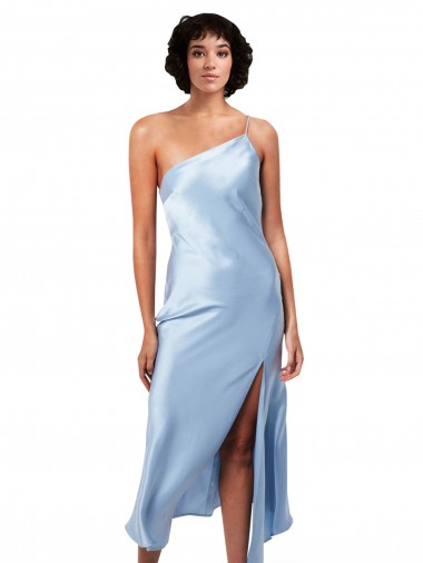 Azul Céu Claro Um Ombro Sem Mangas Linha A Vestidos de Madrinha / Vestidos de Noite / Vestidos de Festa Online