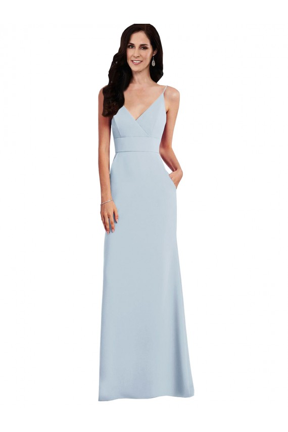 Azul Céu Claro Decote V Sem Mangas Costas em V Trombeta Longo Vestidos de Madrinha / Vestidos de Festa Online