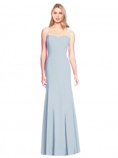 Azul Céu Claro Sem alças Sem Mangas Lombar Trombeta Crepe Esticado Vestidos de Madrinha / Vestidos de Festa Online