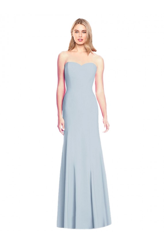Azul Céu Claro Sem alças Sem Mangas Lombar Trombeta Crepe Esticado Vestidos de Madrinha / Vestidos de Festa Online