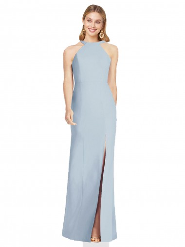 Azul Céu Claro Decote Alto Sem Mangas Abrir de volta Trombeta Vestidos de Madrinha / Vestidos de Noite Online
